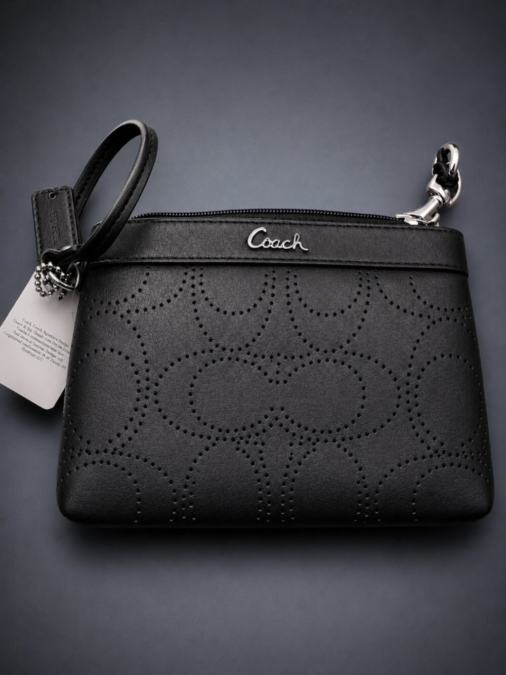 COACH Black Perforated Leather Signature C Logo Wristlet Wallet with Hang Tag! - Picture 3 of 8